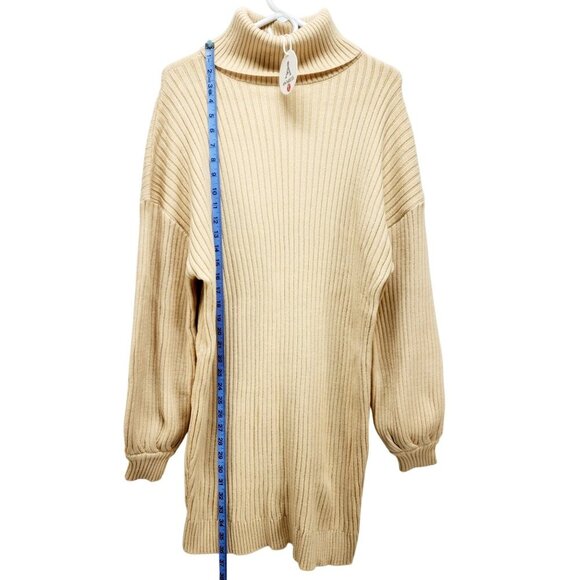 Anrabess Womens Ribbed Knit Turtleneck Sweater Dress Size XL Beige - Picture 8 of 12
